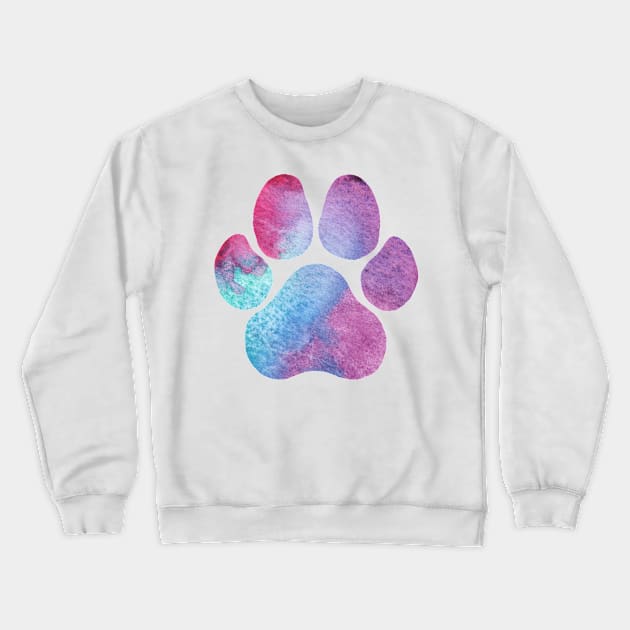 Purple and Blue Watercolor Paw Print Crewneck Sweatshirt by dragonstarart